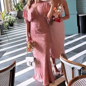 BHLDN Leila Deep-V Flutter Sleeve Satin Gown